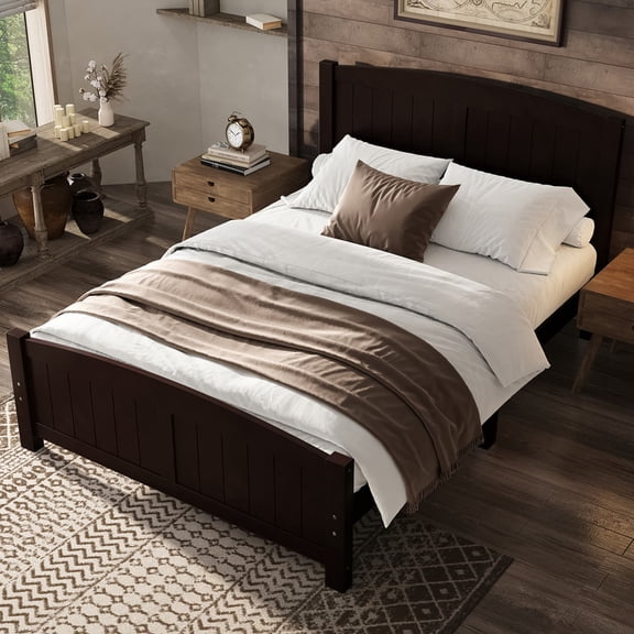 URTR Full Size Solid Wood Platform Bed with Support Slats, Durable and Quiet Frame for Bedroom, No Box Spring Needed, Espresso