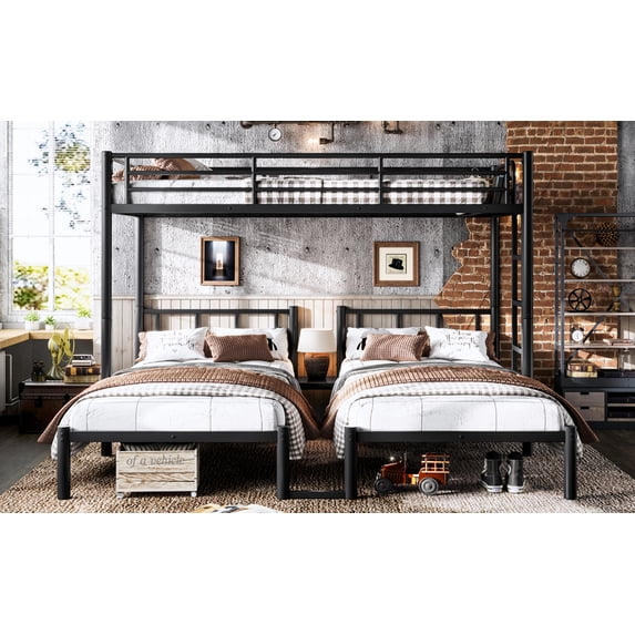 URTR Metal Twin Triple Bunk Bed, Noise Reduced Structure, Space Saving, Convertible Metal Frame, Separates into 3 Twin Beds, Black