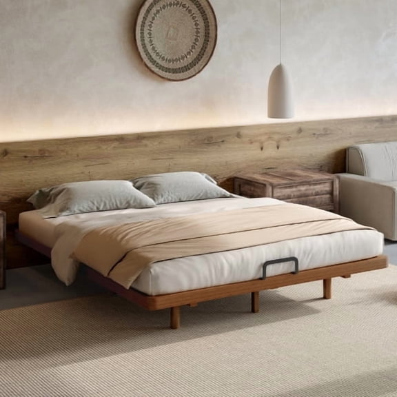 URTR Solid Bamboo Floating Platform Bed with Support Slats