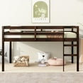thumbnail image 1 of URTR Twin Size Low Loft Bed with Rails and Ladder, Rubber Wood Twin Loft Bed Frame with Large Under-Bed Space, Low Profile Bedframe for Bedroom, Espresso, 1 of 8