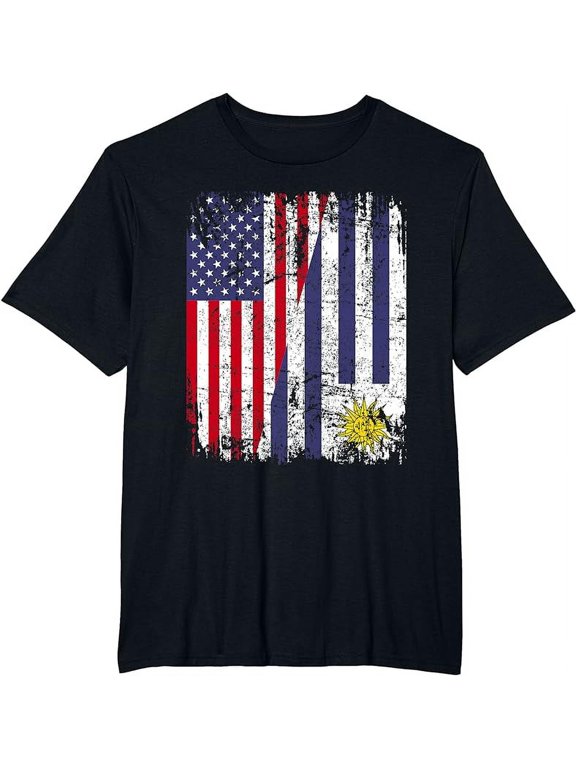 URUGUAYAN ROOTS | Half American Flag | URUGUAY T-Shirt