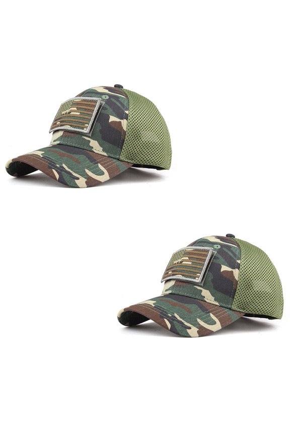 US 1 American Flag Hat Tactical Army Detachable Patch Mesh Camo Baseball Cap