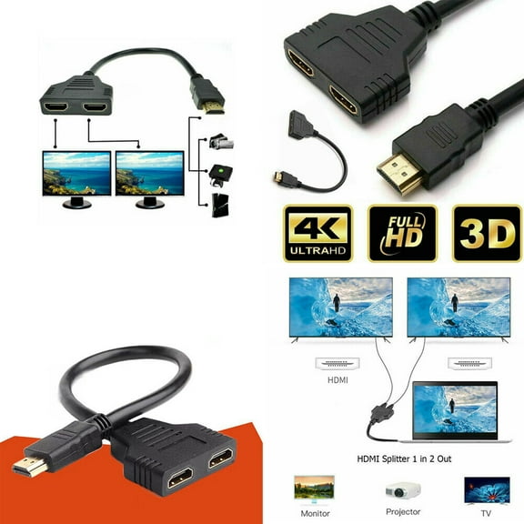 US 1-2 Pack HDMI Male to 2 Female 1 In 2 Out 4K Splitter Cable Adapter Converter