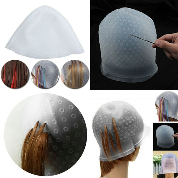 US 1-2 Pack Reusable Silicone Dye Hat Cap + Hook for Hair Coloring Highlighting