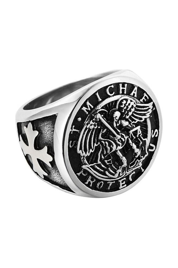 US 1 Pack Saint Michael Archangel Ring Vintage Stainless Steel Faith Bands Men