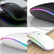 US 1-2 Pack Slim Wireless Bluetooth 2.4Ghz Mouse Dual Mode LED Rechargeable Mice