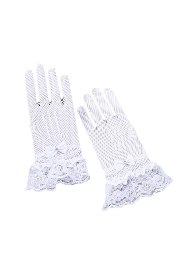 US 1~2 Pairs Ribbon Knot Short Lace Mesh Gloves Prom Bridal Wedding Party Events