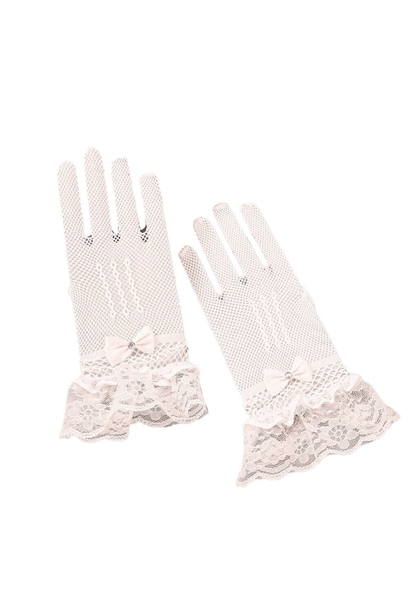 US 1 Pairs Ribbon Knot Short Lace Mesh Gloves Prom Bridal Wedding Party Events