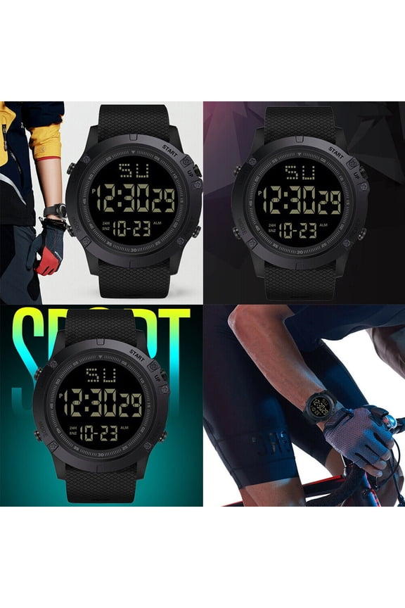 1-2 Pc Large Dial Stopwatch Sport Mens Watches LED Light Digital Wristwatches