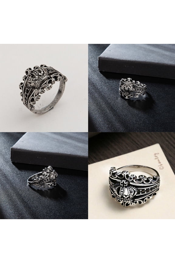 US 1-2 Pcs Mens Black CZ King Crown Ring Men Stainless Steel Size 7 8 9 10 11