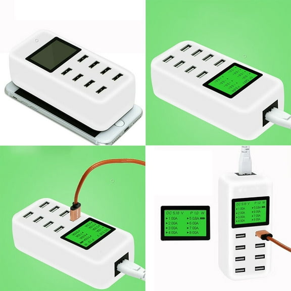 US 1-2 Pcs Multiple USB Charger 8-Port Charging Station Quick Charge LCD Display