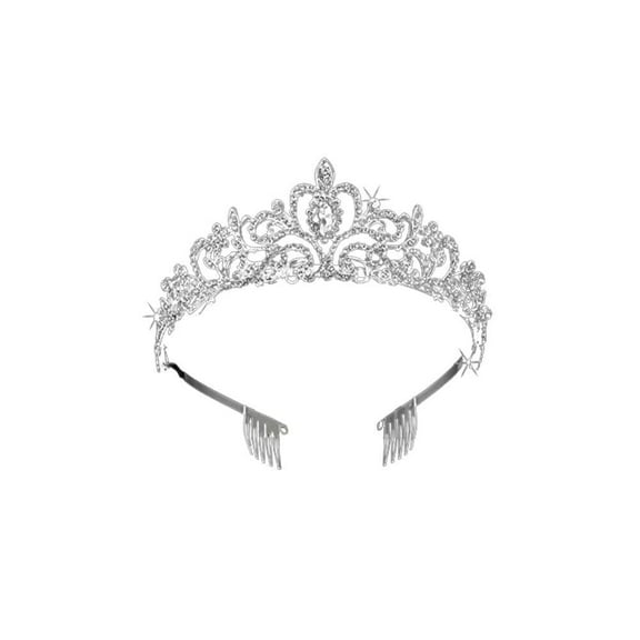 US 1 Silver Crystal Tiara Crown Wedding Bridal Princess Rhinestone Hair w/Comb