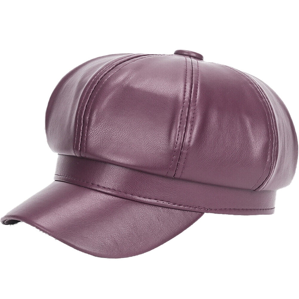 US 1-2Pc Women's PU Leather Plain Newsboy Cap Cabbie Visor Painter Hat Beret Hat