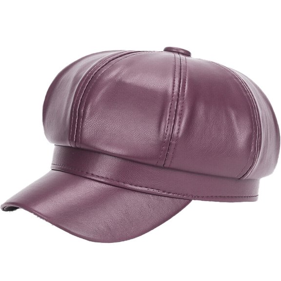 US 1-2Pc Women's PU Leather Plain Newsboy Cap Cabbie Visor Painter Hat Beret Hat