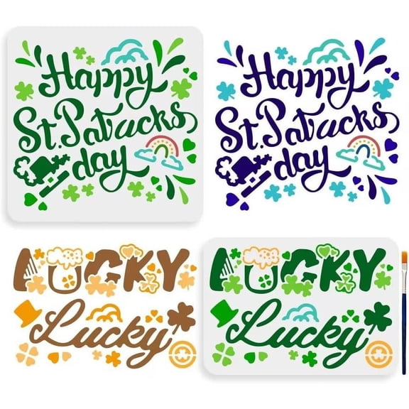 US 1 set Saint Patrick's Day PET Hollow Out Drawing Painting Stencils with 1pc Art Paint Brushes for DIY Scrapbook Photo Album Clover 297~300x210~300mm 2pcs/set
