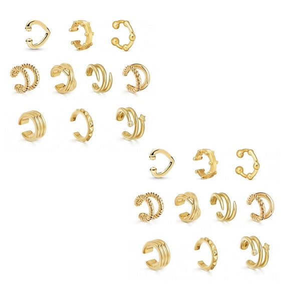 US 10 Pack Helix Non Piercing Gold Earrings Cuff Clip on Cartilage Earrings