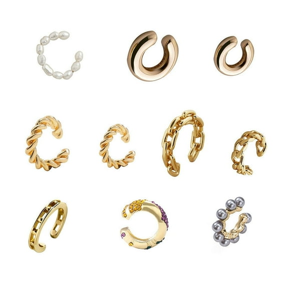 US 10 Pack Helix Non Piercing Gold Earrings Cuff Clip on Cartilage Earrings