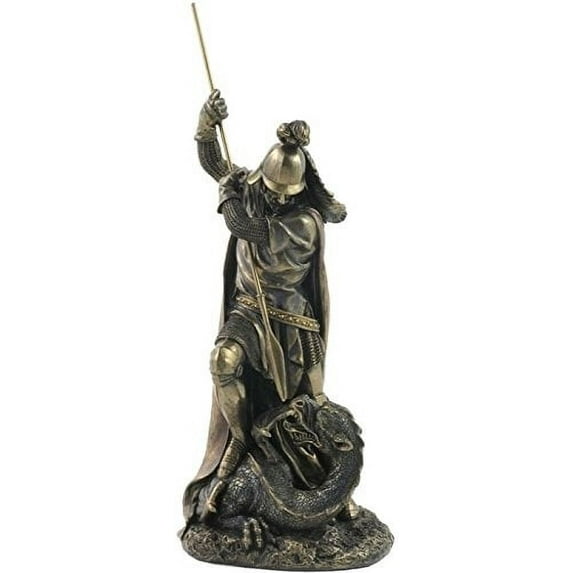 US 12.63" St. George Standing and Slaying Dragon Cold Cast Bronze Statue