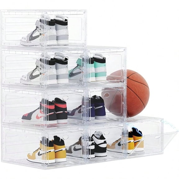 15 Clear Entryway Shoe Storage Boxes Stackable XXL, 8 Pack Clear Shoe Boxes Stackable for Closet, Drop Front Large Plastic Shoe Containers Collecting Sneakers(CLEAR 8 PACK)