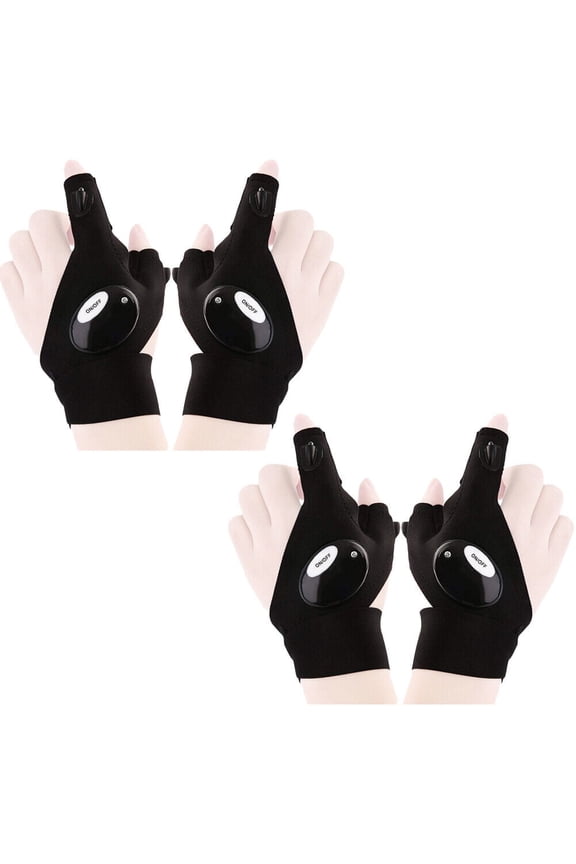 US 2 Pair LED Flashlight Glove Fingerless Outdoor Fishing Camping Hiking Glove