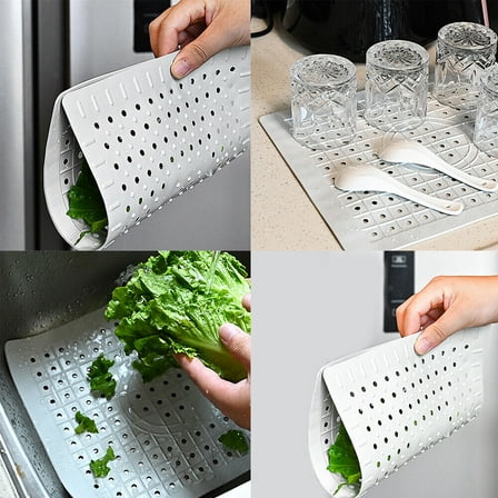 US 2-4 Pc Kitchen Sink Mat Rubber Drainer Pad Protector Non-Slip Rubber Durable