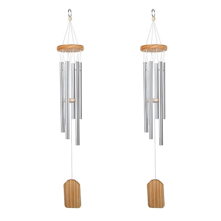 US 2 Pcs 25.6 Inch Wind Chime Outdoor Sympathy Chapel Bells Wood 6 Tuned Tubes