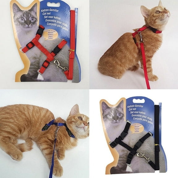 US 2-4Pc Adjustable Cat Halter Harness Nylon Strap Collar Leash Belt Safety Fine