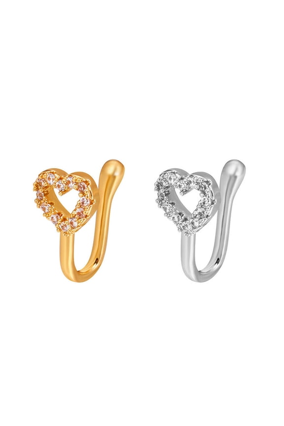 US 2 Pcs Star Heart Crown Nose Ring Copper Durable Fake Non-Pierced Nose Clip