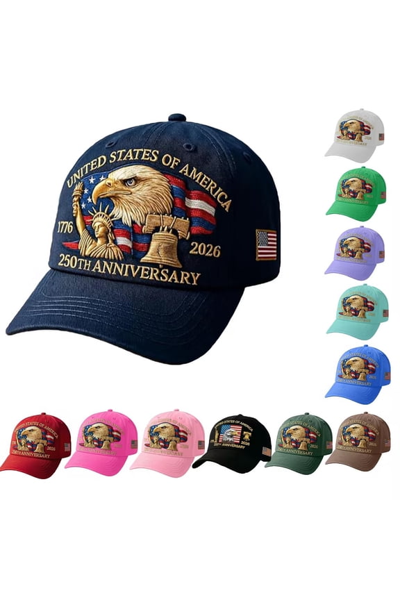 US 250th Anniversary Cap – United States 250th Anniversary Hat, Adjustable Bald Eagle Printed Patriotic Baseball Cap for Men Women Multi (Dark Blue)