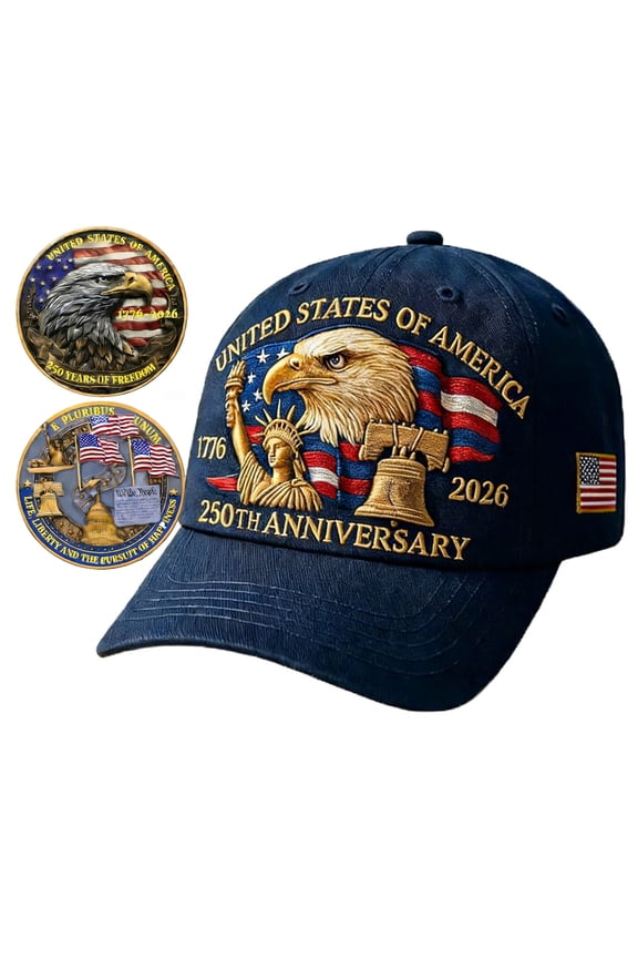 US 250th Anniversary Cap with Badge,1776-2026 250 Year American Tribute Hat,Embroidered Patriotic Eagle Baseball Cap