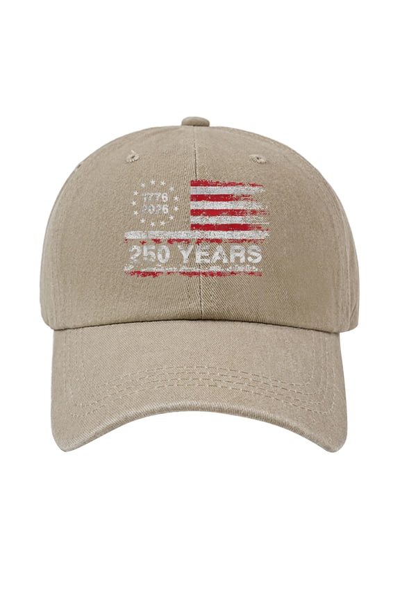 US 250th Anniversary Celebration Casual Hat American Flag 250 Anniversary USA Flag Adjustable 1776-2026 Patriotic Cap for Men Women Beige