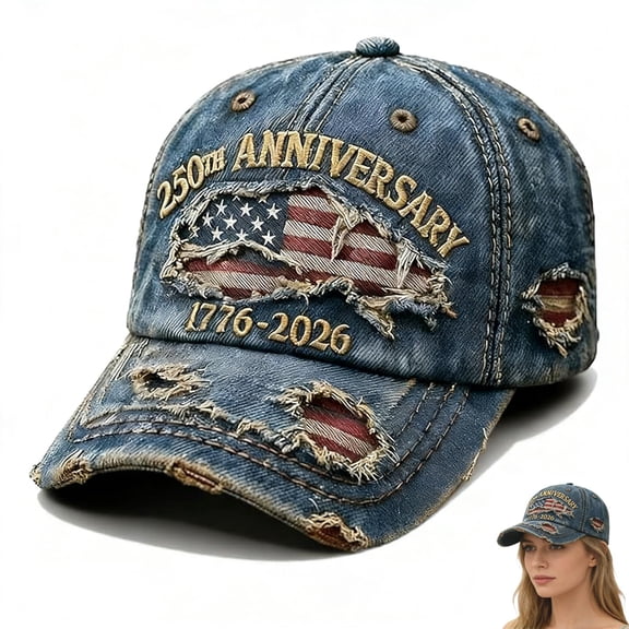US 250th Anniversary Celebration Casual Hat, Cool Washed Distressed Adjustable 1776-2026 Patriotic Baseball Cap for Men Women