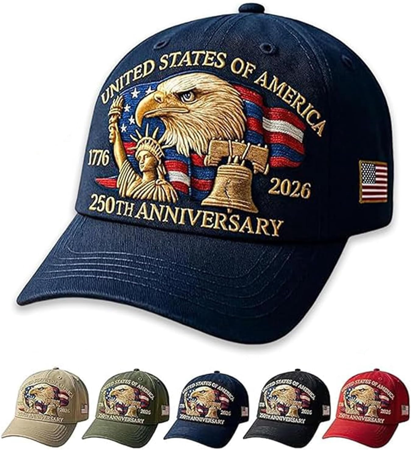 United States 250th Anniversary Bald Eagle Embroidered Patriotic Strapbk Cap Hat 250th Anniversary USA Patriotic Baseball Cap,Commemorative  main image 4