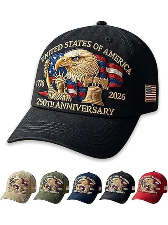 US 250th Anniversary Celebration Hat, Adjustable Retro Bald Eagle Patriotic Cap for Men Women,Use Embroidered Patch