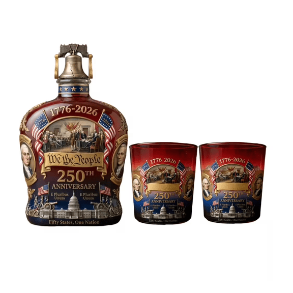 US 250th Anniversary Commemorative Whiskey Bottle, We The People Heritage Glass Decanter Set for Whiskey, Bourbon, Scotch or Wine, Patriotic Collector for Anniversaries & History Lovers