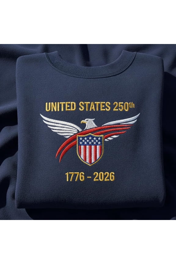 US 250th Anniversary Embroidered Sweatshirt, Patriotic Eagle Shirt, American Bicentennial Crewneck, 1776-2026 Veteran Gift