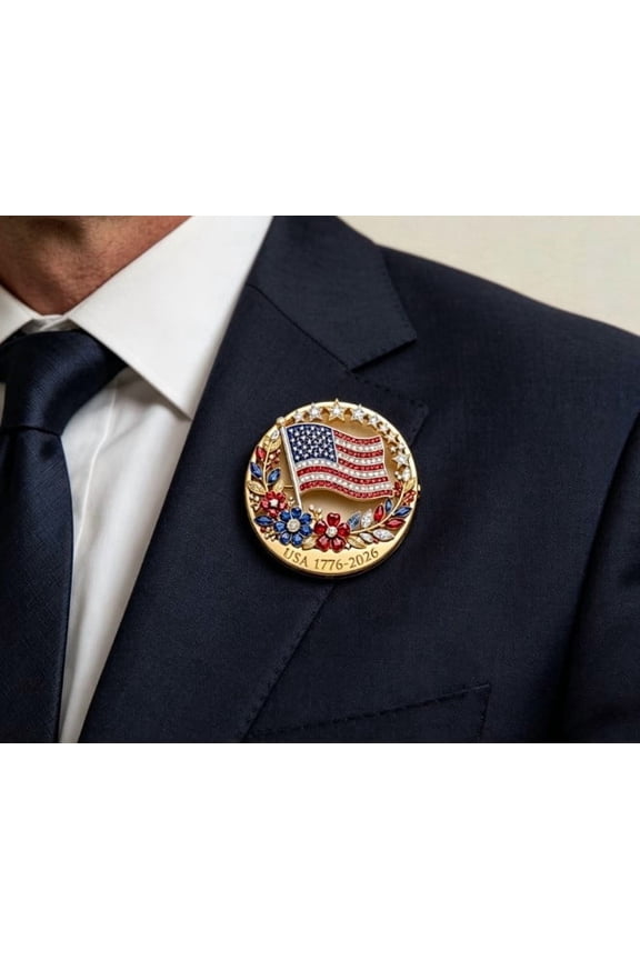 US 250th Anniversary Enamel Brooch Floral Pin, 1776-2026 Patriotic American Flag Rhinestone Resin Lapel Pin, USA Anniversary Collectible Badge for Independence Day Veterans Gift