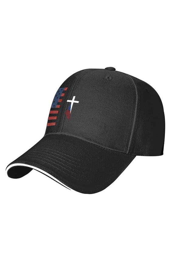 US 250th Anniversary Faith Art Print Sandwich Brim Hat, Patriotic American Flag Cap, 250 Years One Nation Under God, Premium Polyester, Fits 22-23" Head - black