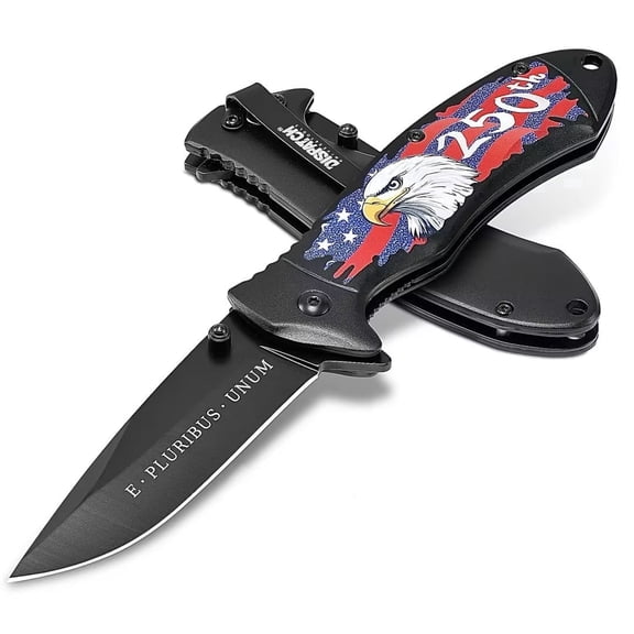 Dispatch US 250th Anniversary Folding Pocket Knife, 3.75inch 3Cr Blade & Aluminum Blackened Handle, 1776-2026 American Portable Festival Knife Gift for Patriotic Men Women