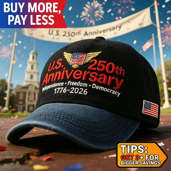 US 250th Anniversary Hat, Adjustable Retro Washed Patriotic Baseball Cap, Army Edition, USA Flag Accent, Made in USA, Celebrate 250 Years of American Patriotism, Gray