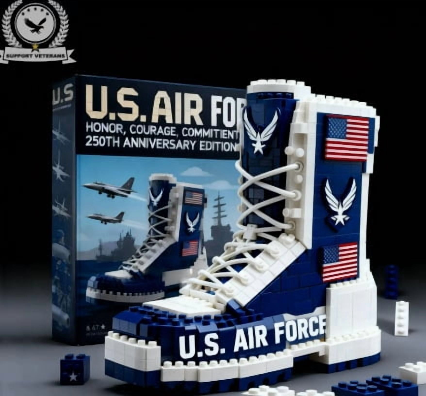 US. 250th Anniversary Military Boots Building Blocks Gift Navy Themed ...