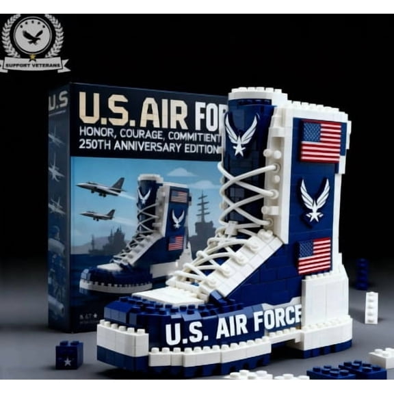 US. 250th Anniversary Military Boots Building Blocks Gift Navy Themed Toy Block, U.S Marine Corps Collectible Blocks, 250th Anniversary Gifts Military Collectible Decor