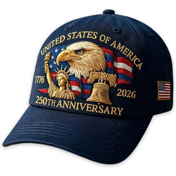 US 250th Anniversary Patriotic Baseball Cap, Adjustable Bald Eagle Printed Hat for Men Women, American Heritage Commemorative Cap Navy Blue