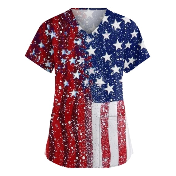 US 250th Anniversary Scrub Tops Women Patriotic Star Print Tops for Women Short Sleeve Nursing Uniforms 4th of July Medical Plus Size Scrub T Shirts