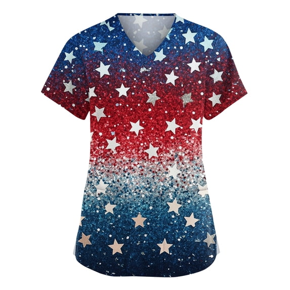 US 250th Anniversary Scrub Tops Women Patriotic Star Print Tops for Women Short Sleeve Nursing Uniforms 4th of July Medical Plus Size Scrub T Shirts