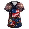 thumbnail image 1 of US 250th Anniversary Scrubs Tops for Women US Flag and Flower Printed Plus Size Scrubs Short Sleeve V-Neck Working Uniform 4th of July Scrub Tops with Pockets, 1 of 4