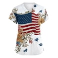 thumbnail image 1 of US 250th Anniversary Scrubs Tops for Women US Flag and Flower Printed Plus Size Scrubs Short Sleeve V-Neck Working Uniform 4th of July Scrub Tops with Pockets, 1 of 4