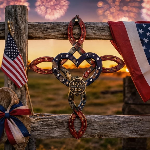 US 250th Rustic Horseshoe Cross Decor, Handmade US America 250th Rustic Horseshoe Cross Decor, 1776-2026 Rustic Fourth of July Hanging Decoration For Front Door Courtyard & Corridor