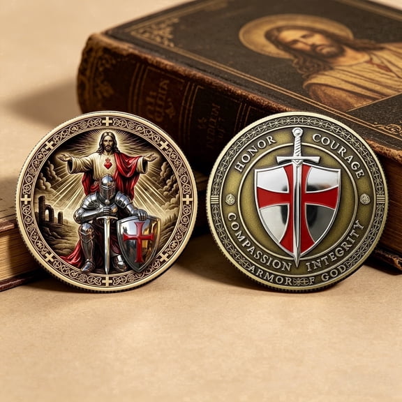 US Sacred Shield Commemorative Medal Is Engraved with “HONOR, COURAGE, COMPASSION, ARMOR, INTEGRITY,” Symbolizing Protection and Character.