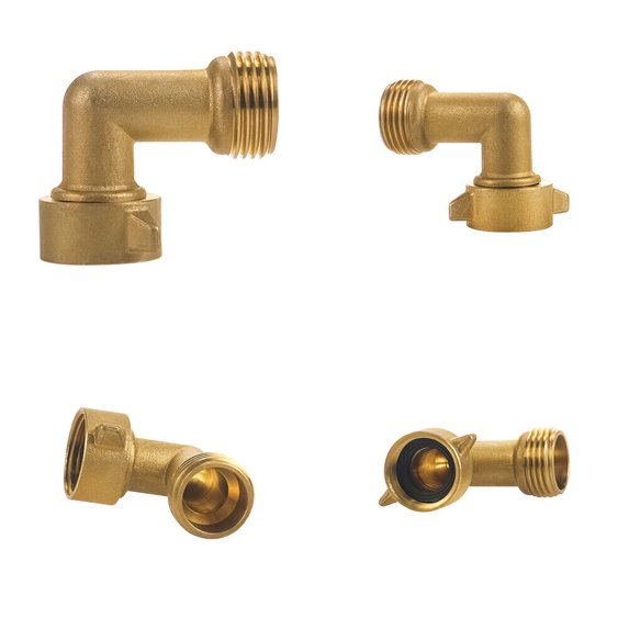 US 90 Degree Garden Hose Elbow Adapter - Solid Brass Fittings - 2 Piece, Gold